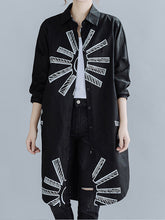 Women Lapel Loose Print Bat Sleeve Shirt